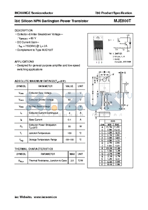 MJE800T datasheet - isc Silicon NPN Darlington Power Transistor