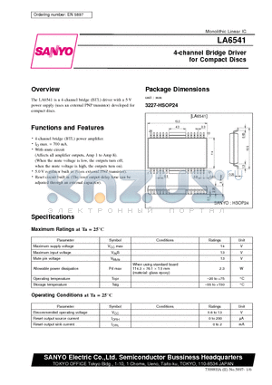 LA6541 datasheet - 4-channel Bridge Driver for Compact Discs