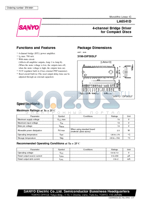 LA6541D datasheet - 4-channel Bridge Driver for Compact Discs