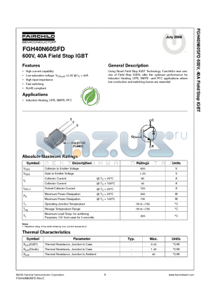 FGH40N60SFD datasheet - 600V, 40A Field Stop IGBT