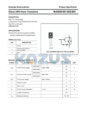 MJE802 datasheet - Silicon NPN Power Transistors