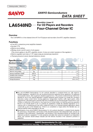 LA6548ND datasheet - Monolithic Linear IC For CD Players and Recorders Four-Channel Driver IC
