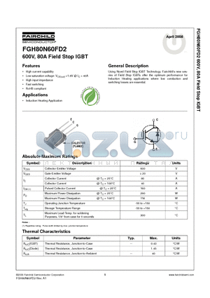 FGH80N60FD2 datasheet - 600V, 80A Field Stop IGBT