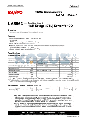 LA6563 datasheet - 4CH Bridge (BTL) Driver for CD