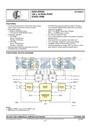 IDT7026S25JB datasheet - HIGH-SPEED 16K x 16 DUAL-PORT STATIC RAM