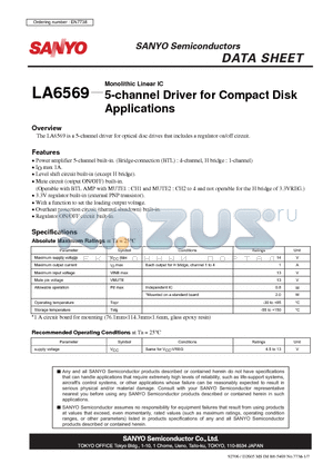 LA6569 datasheet - 5-channel Driver for Compact Disk