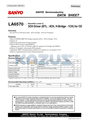 LA6570 datasheet - Monolithic Linear IC 5CH Driver (BTL : 4CH, H-Bridge : 1CH) for CD