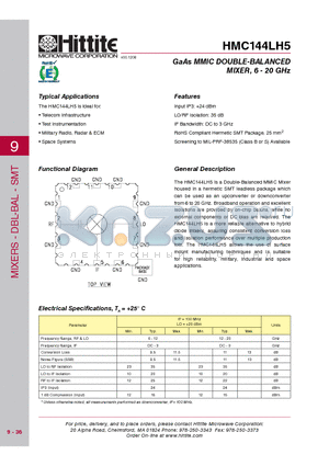 HMC144LH5_08 datasheet - GaAs MMIC DOUBLE-BALANCED MIXER, 6 - 20 GHz