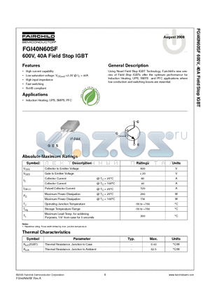 FGI40N60SFTU datasheet - 600V, 40A Field Stop IGBT