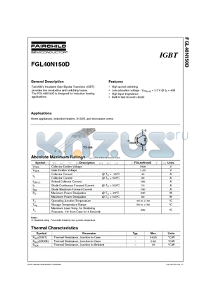 FGL40N150 datasheet - Electrical Characteristics of the IGBT