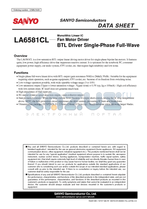 LA6581CL datasheet - Fan Motor Driver BTL Driver Single-Phase Full-Wave