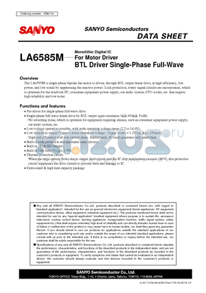 LA6585M datasheet - For Motor Driver BTL Driver Single-Phase Full-Wave