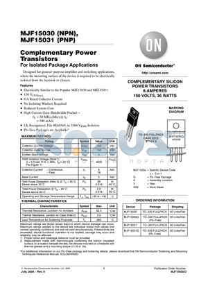 MJF15030_08 datasheet - Complementary Power Transistors