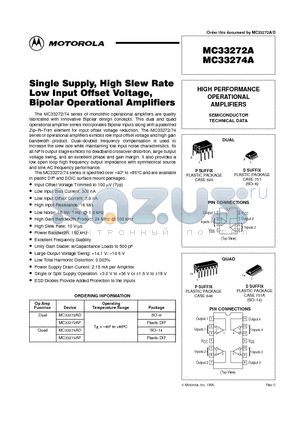 MC33274AP datasheet - HIGH PERFORMANCE OPERATIONAL AMPLIFIERS