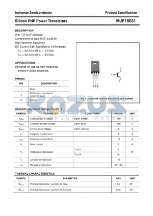 MJF15031 datasheet - Silicon PNP Power Transistors