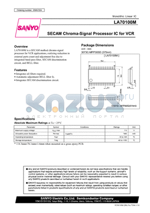 LA70100M datasheet - SECAM CHROMA- SIGNAL PROCESSOR IC FOR VCR