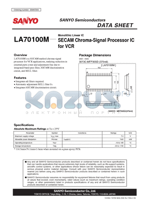 LA70100M datasheet - SECAM Chroma-Signal Processor IC for VCR