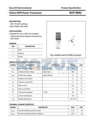 MJF18002 datasheet - Silicon NPN Power Transistors