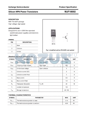 MJF18002 datasheet - Silicon NPN Power Transistors