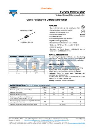 FGP20D-E3-54 datasheet - Glass Passivated Ultrafast Rectifier