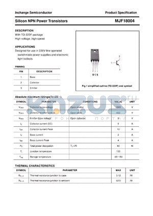 MJF18004 datasheet - Silicon NPN Power Transistors