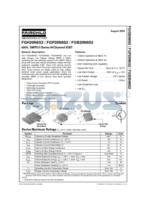 FGP20N6S2 datasheet - 600V, SMPS II Series N-Channel IGBT