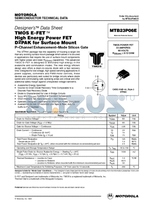 MTB23P06 datasheet - TMOS POWER FET 23 AMPERES 60 VOLTS