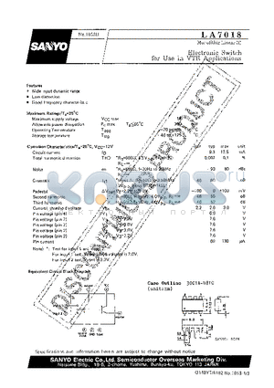 LA7018 datasheet - Electronic Switch for Use in VTR Applications