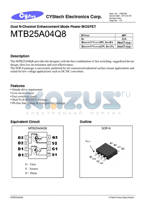 MTB25A04Q8 datasheet - Dual N-Channel Enhancement Mode Power MOSFET