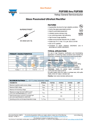 FGP30DHE3-73 datasheet - Glass Passivated Ultrafast Rectifier