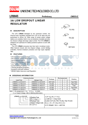 LR8845G-XX-AA3-D-R datasheet - 3A LOW DROPOUT LINEAR REGULATOR