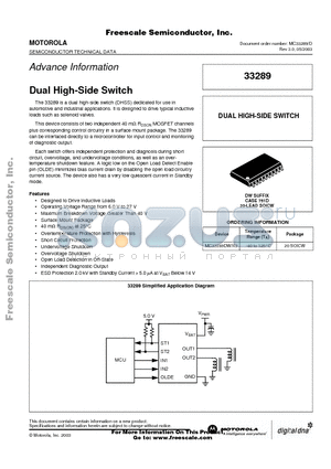 MC33289 datasheet - Dual High-Side Switch