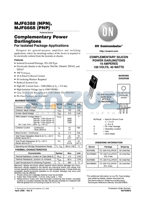 MJF6388G datasheet - COMPLEMENTARY SILICON POWER DARLINGTONS 10 AMPERES 100 VOLTS, 40 WATTS