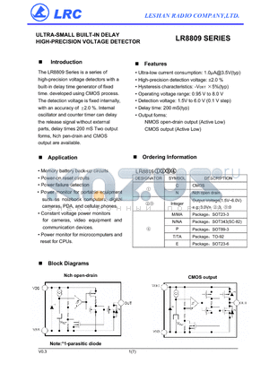 LR8809 datasheet - ULTRA-SMALL BUILT-IN DELAY HIGH-PRECISION VOLTAGE DETECTOR