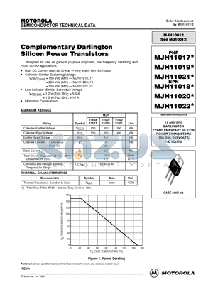 MJH11017 datasheet - DARLINGTON COMPLEMENTARY SILICON POWER TRANSISTORS