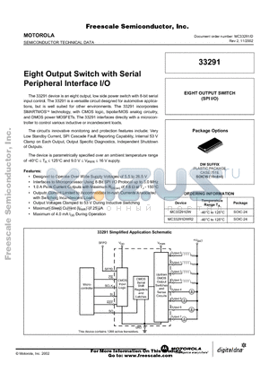 MC33291DW datasheet - Eight Output Switch with Serial Peripheral Interface I/O