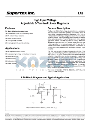 LR8K4 datasheet - High Input Voltage Adjustable 3-Terminal Linear Regulator