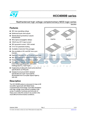 HCC40106B datasheet - RadHardened high voltage complementary MOS logic series