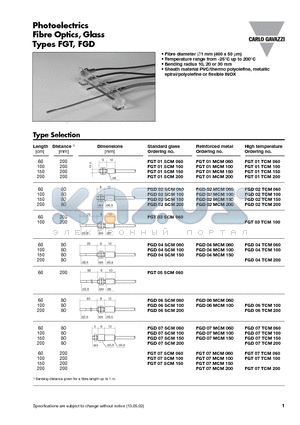 FGT01SCM060 datasheet - Photoelectrics Fibre Optics, Glass