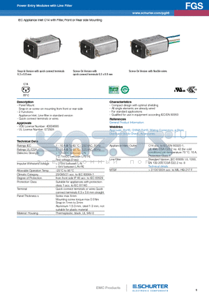 FGS datasheet - IEC Appliance Inlet C14 with Filter, Front or Rear side Mounting