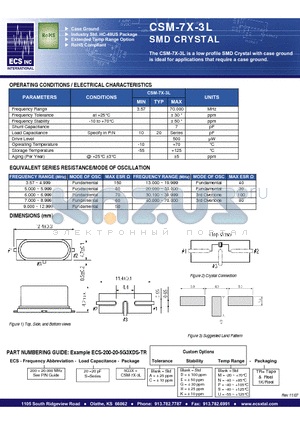 ECS-200-20-5G3XCKM-TR datasheet - SMD CRYSTAL