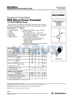 MJH16006 datasheet - POWER TRANSISTORS 8 AMPERES 500 VOLTS 150 WATTS