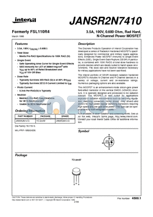 JANSR2N7410 datasheet - 3.5A, 100V, 0.600 Ohm, Rad Hard, N-Channel Power MOSFET