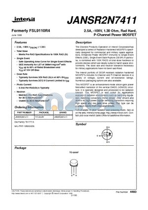 JANSR2N7411 datasheet - 2.5A, -100V, 1.30 Ohm, Rad Hard, P-Channel Power MOSFET