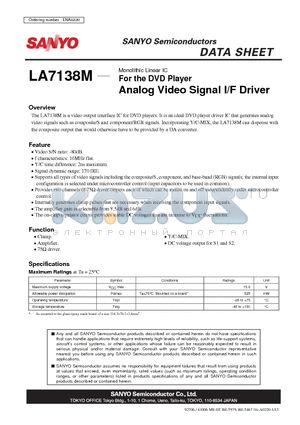 LA7138M datasheet - Monolithic Linear IC For the DVD Player Analog Video Signal I/F Driver
