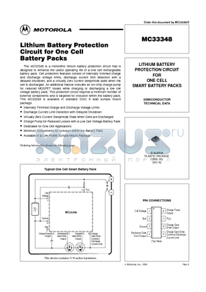 MC33348D-1 datasheet - LITHIUM BATTERY PROTECTION CIRCUIT FOR ONE CELL SMART BATTERY PACKS