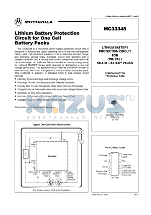 MC33348D-3 datasheet - LITHIUM BATTERY PROTECTION CIRCUIT FOR ONE CELL SMART BATTERY PACKS