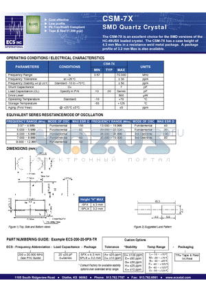 ECS-200-20-5PLXADM-TR datasheet - SMD Quartz Crystal