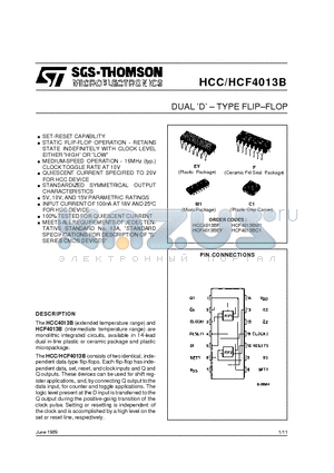 HCC4013BF datasheet - DUAL D . TYPE FLIP.FLOP