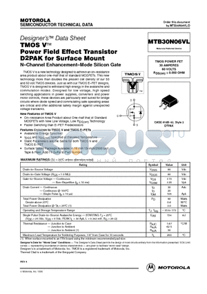 MTB30N06VL datasheet - TMOS POWER FET 30 AMPERES 60 VOLTS